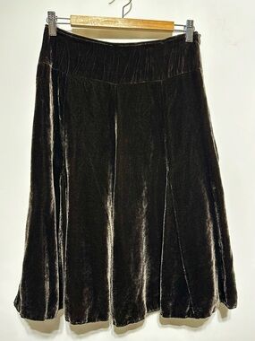 Hirsch Silk Velvet Midi Skirt Size 6 Dark Olive Brown Fall Luxe